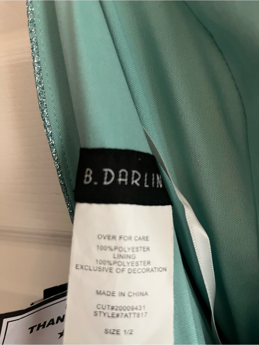 B Darlin Sparkle Mini Dress in Seafoam Teal - Picture 3 of 3